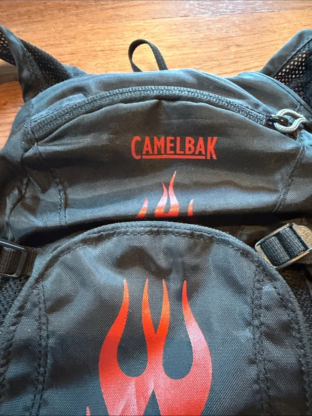 CamelBak Black Backpack with Red Flame Graphic